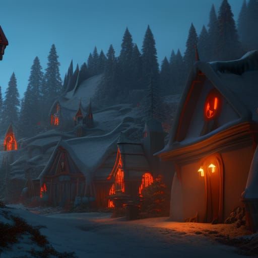 Halloween Christmas Town: Detailed Matte Painting