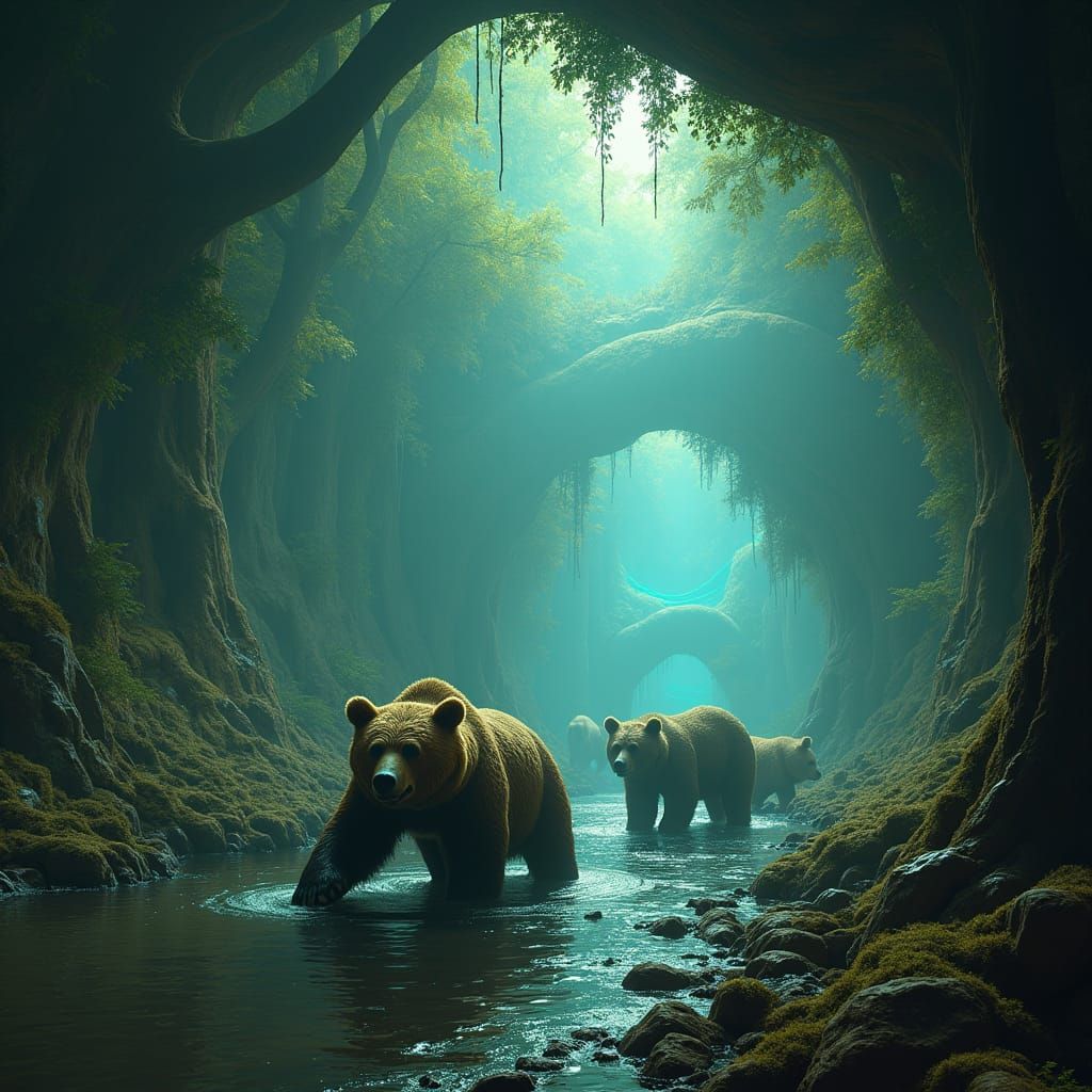 Bears and Worms in Mystical Underground Forest
