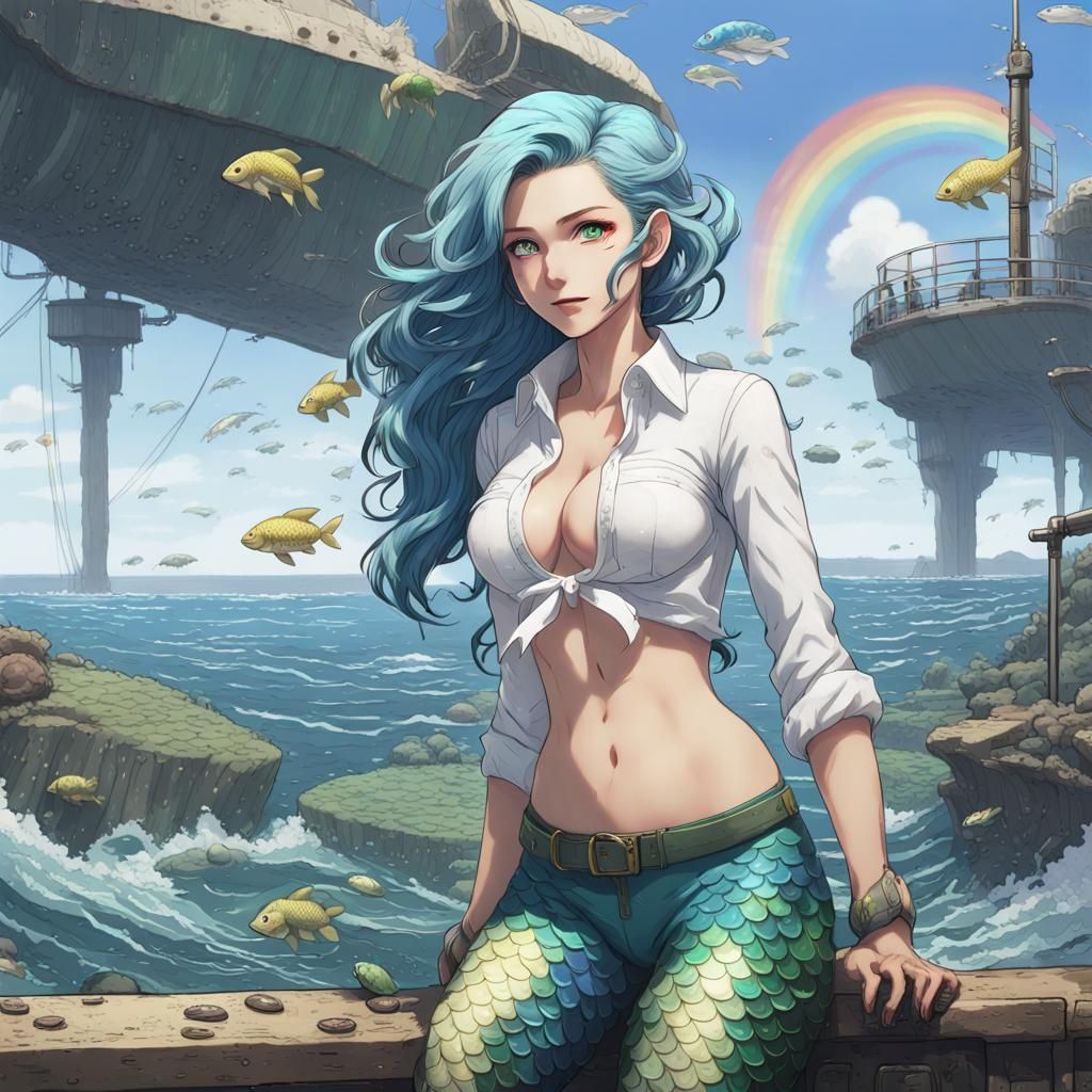 Fallout Mermaid in Anime Style Ocean