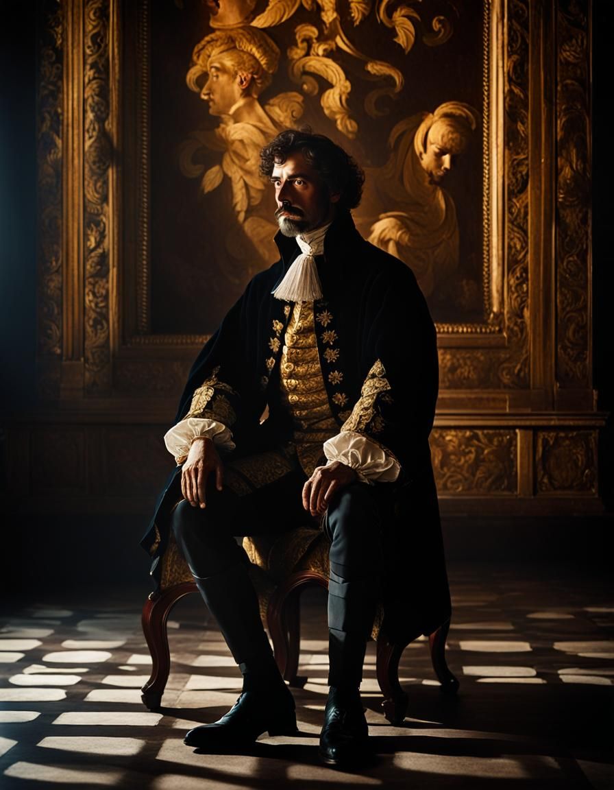 Regal Colonial Man in Baroque Chiaroscuro Style