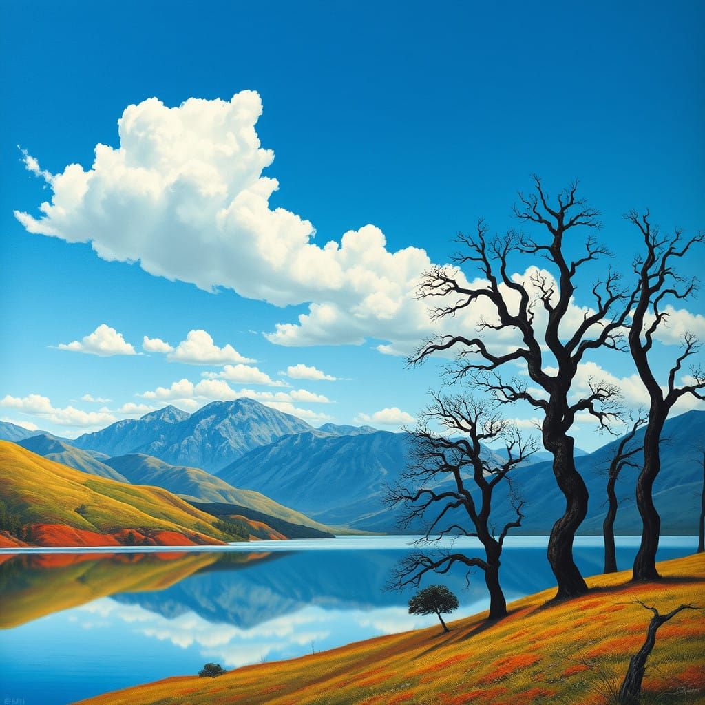 Surrealist Landscape in Vibrant Colors as Impasto Painting