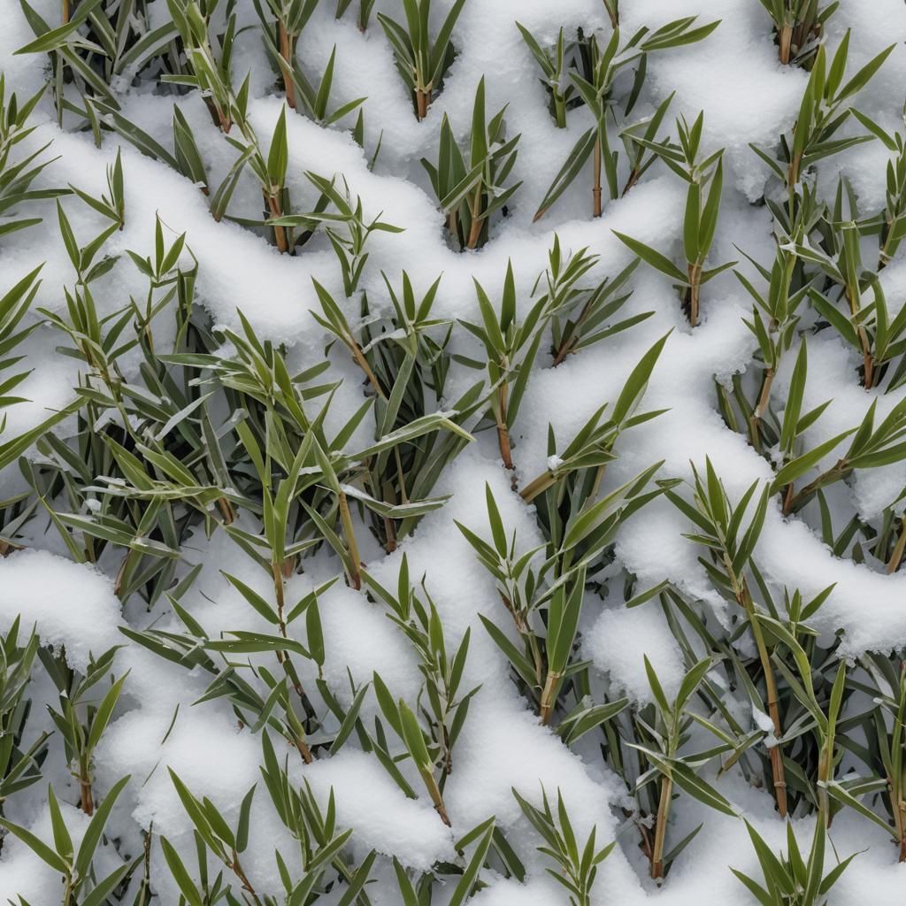 Bamboo Leaves Emerging from Snow, Nature Photography