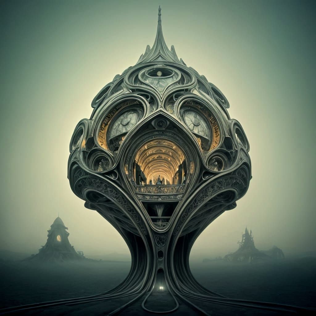 Biomorphic Building in a Surrealist Style