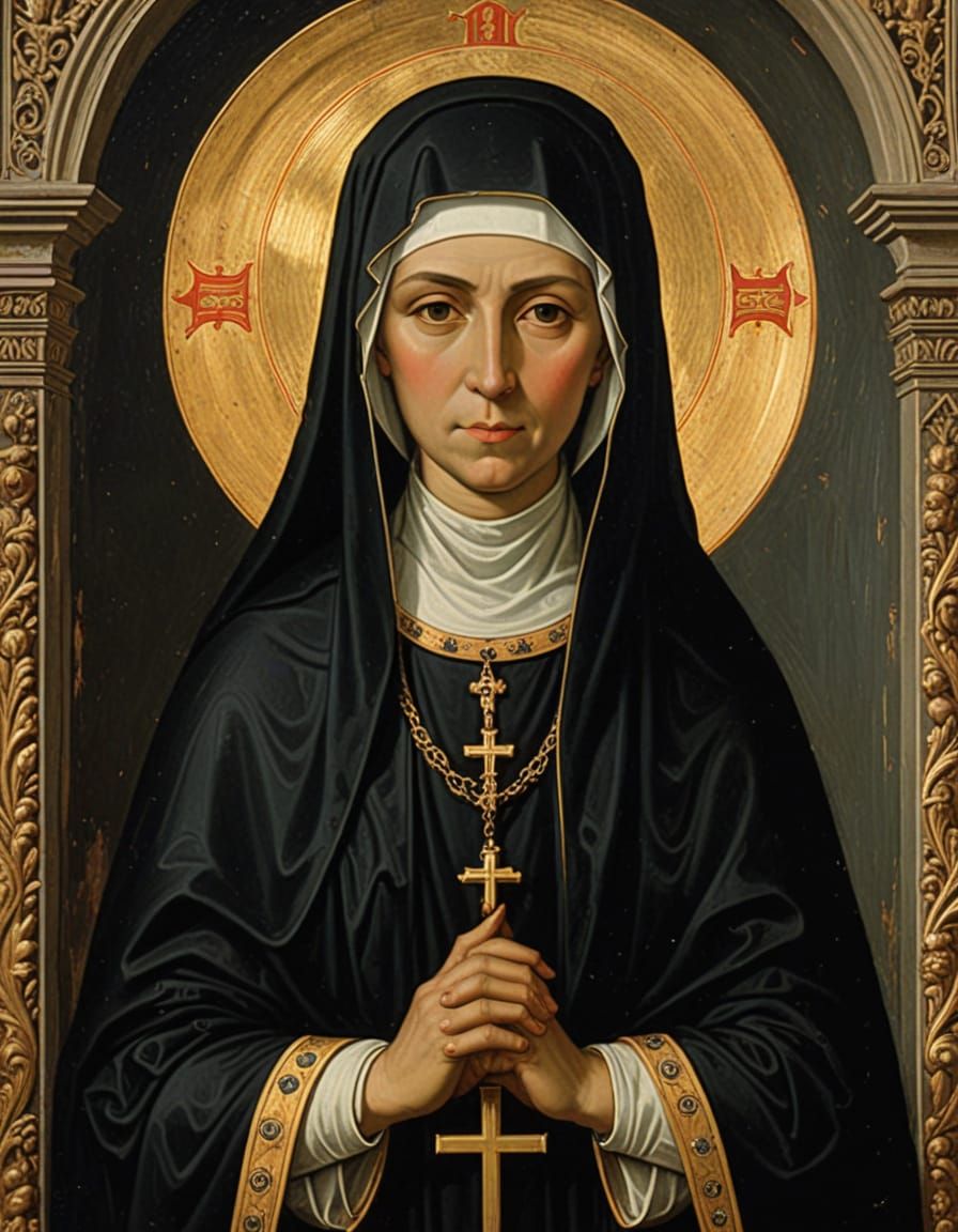 Medieval Nun Saint Judith in Convent Setting