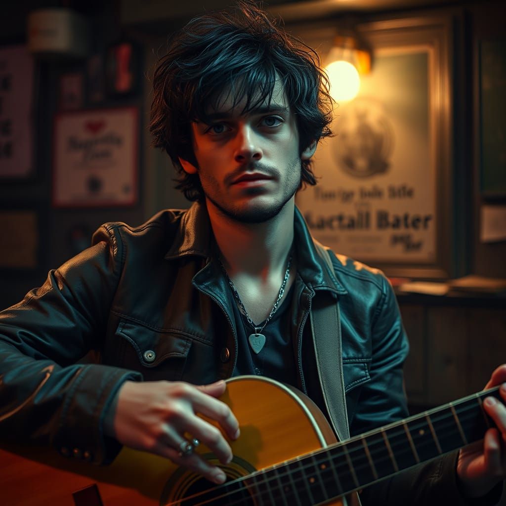 Indie Musician Rafa de Leon Plays Guitar in Moody Bar