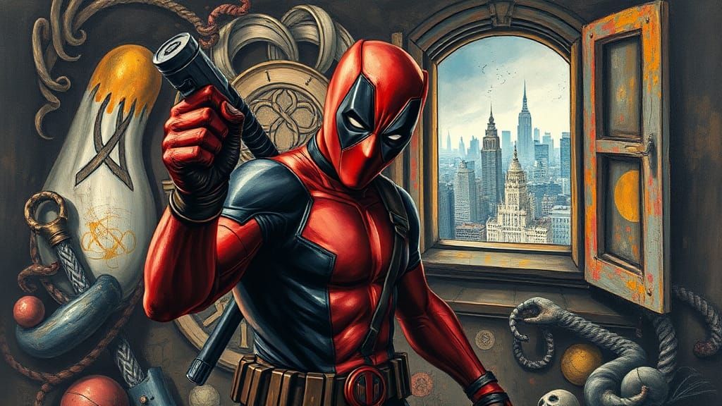 Deadpool in Surrealist Impasto Art Deco Style