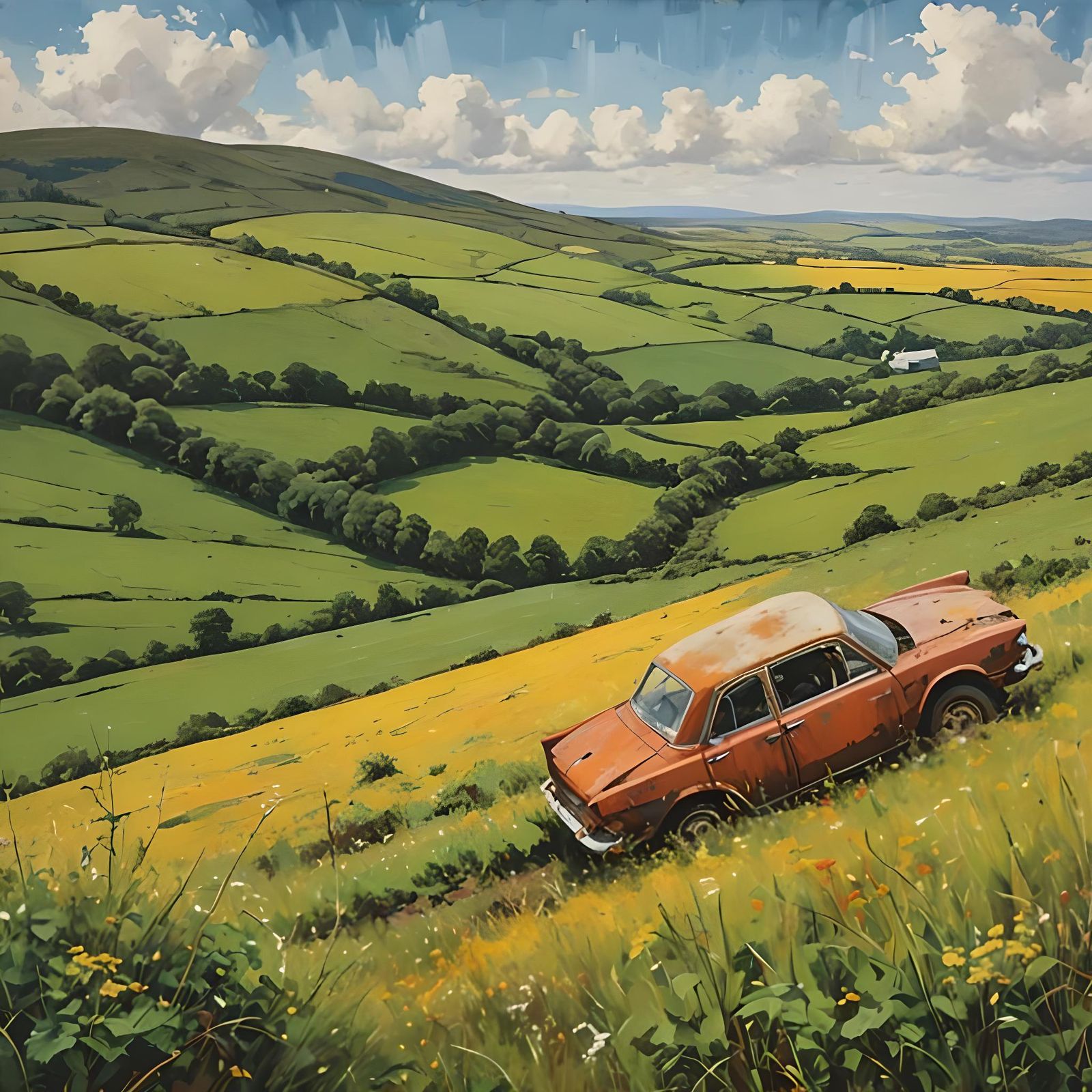 Abandoned Car in Scottish Field: Abstract Art