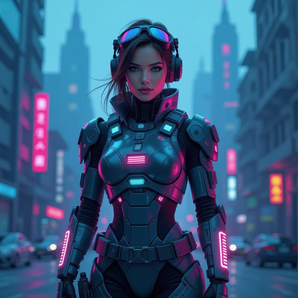 Cyborg Woman in Steampunk Exosuit: Pop-Art Anime Style