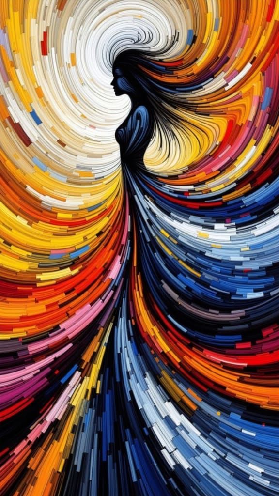 Woman Twirling in Colorful Splatter Art Style