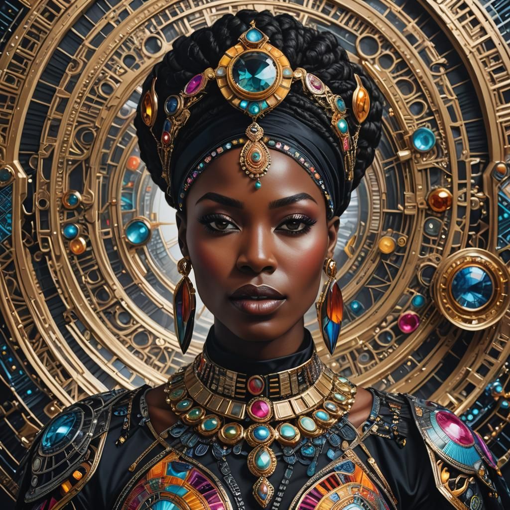 Hyperrealistic Portrait: Black Woman in Futuristic Attire