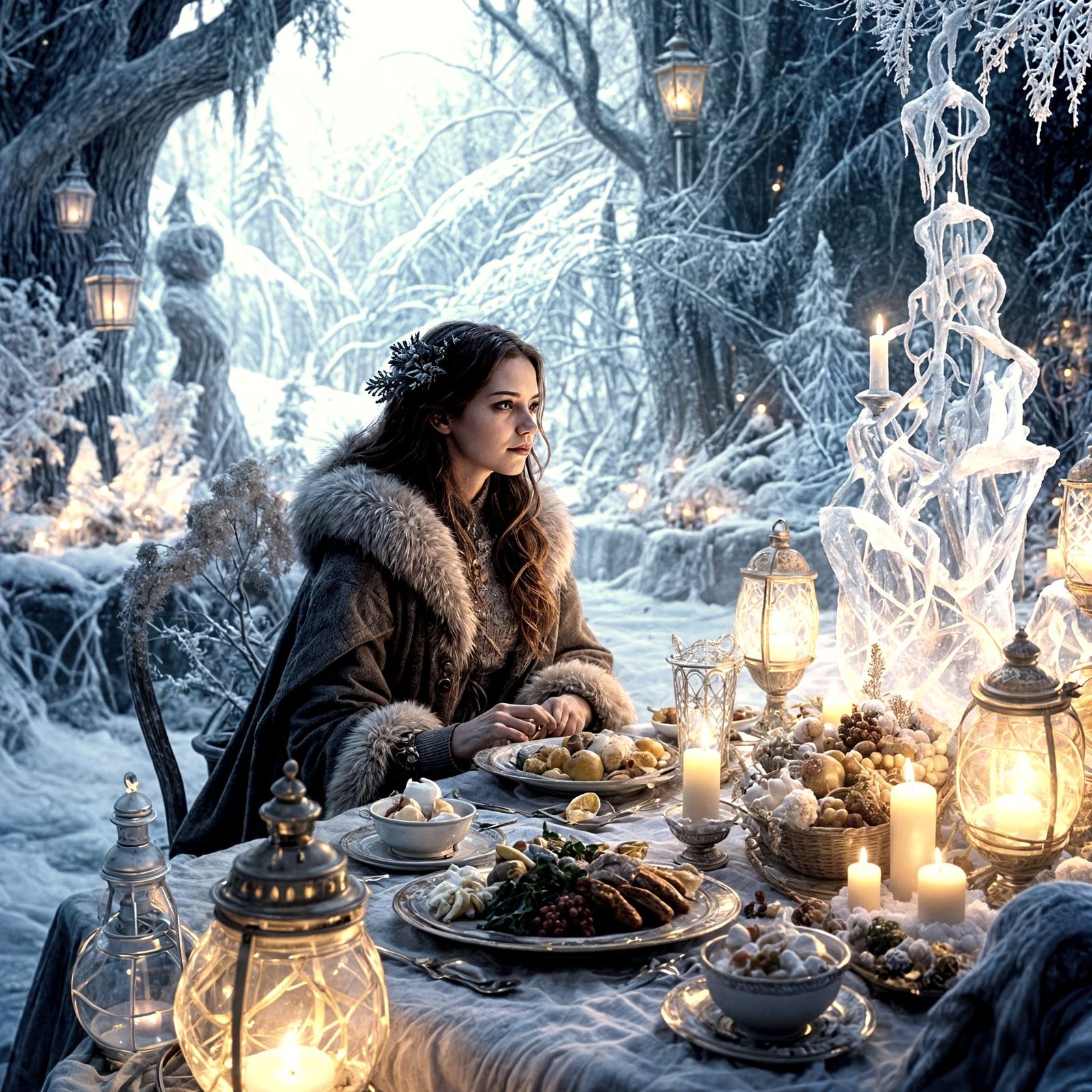 Winter Feast with Glowing Lanterns on Candlelight Eve