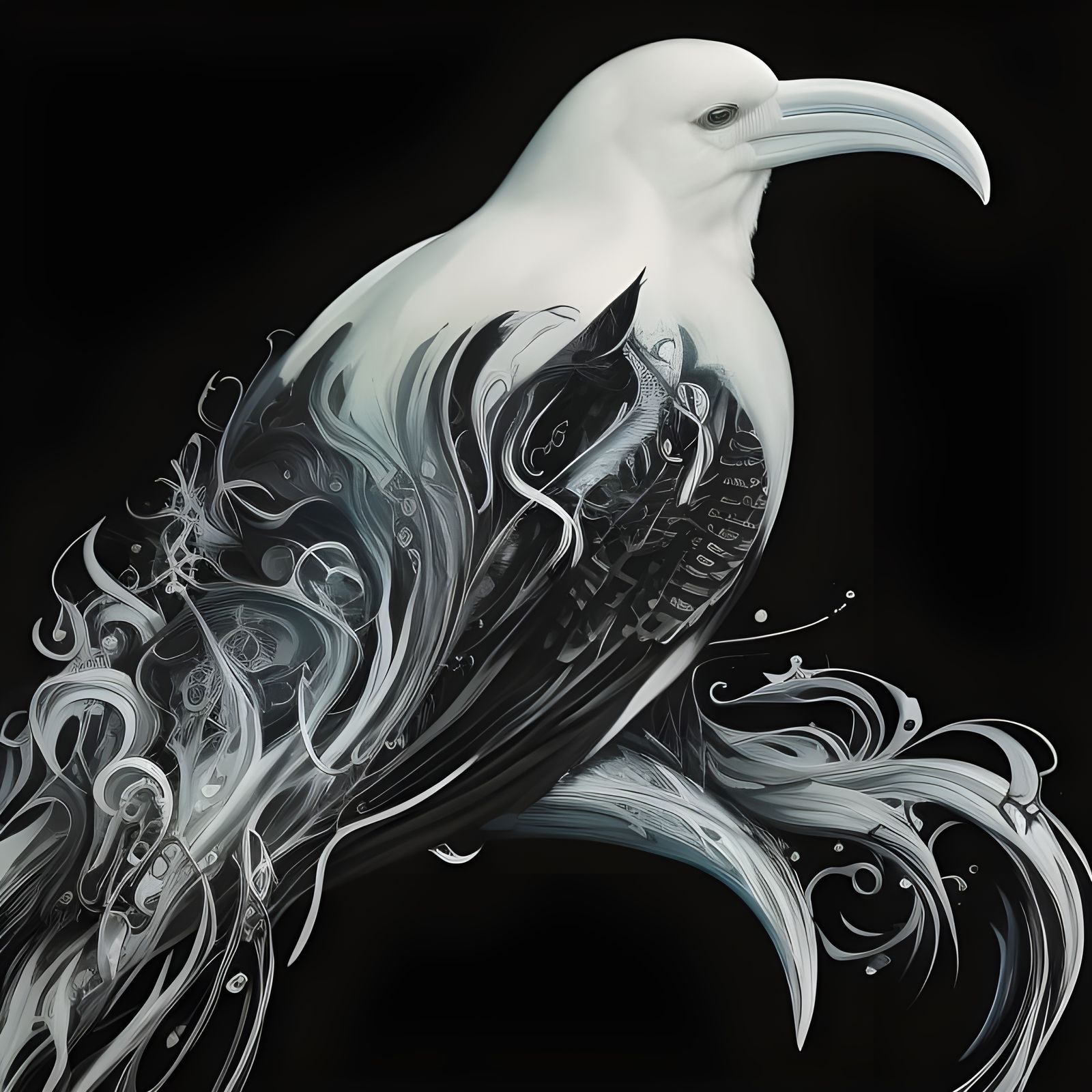 Ethereal White Crow Portrait in Gouache Painting Style