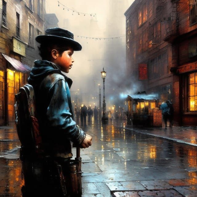 Street Urchin Begging: Hyper-Realistic Acid Dye Ink Art