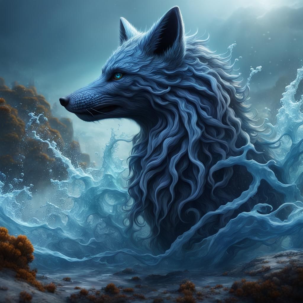 Blue Water Fox in the Sea: Fantasy Concept Art