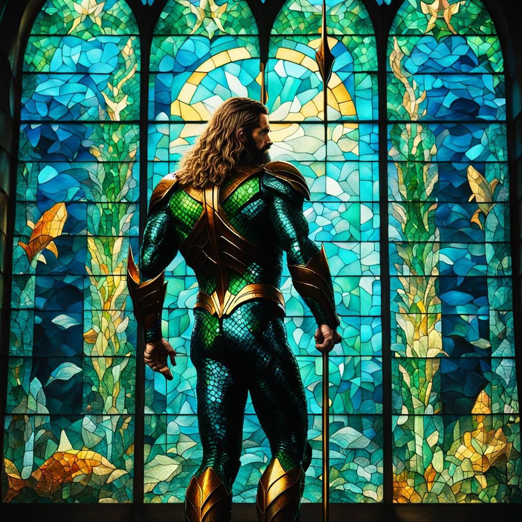 Aquaman in Stained Glass Sea: Cinematic Film Still