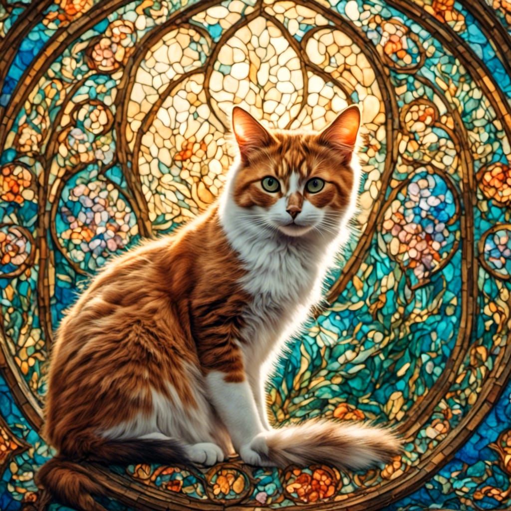 cat on a stained glass window side