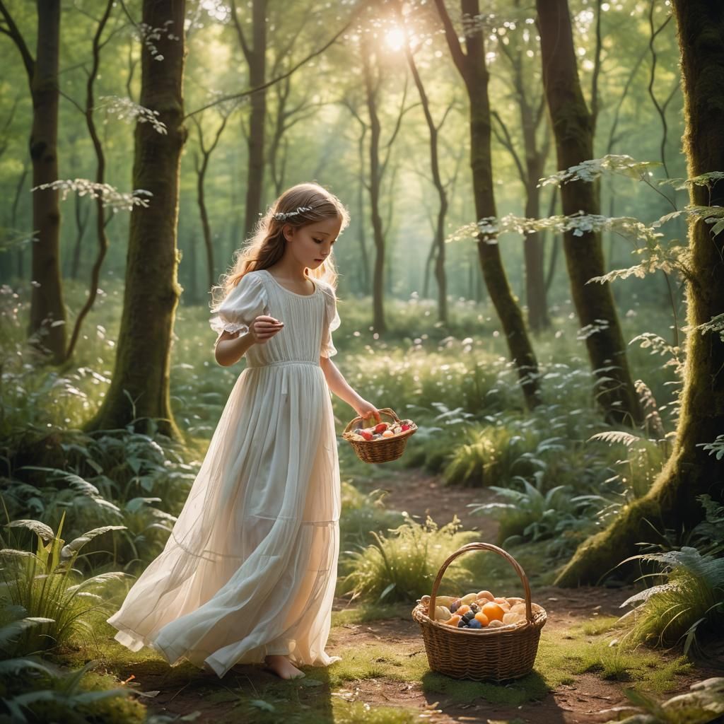 Girl Eating in Lush Forest: Fantasy Concept Art