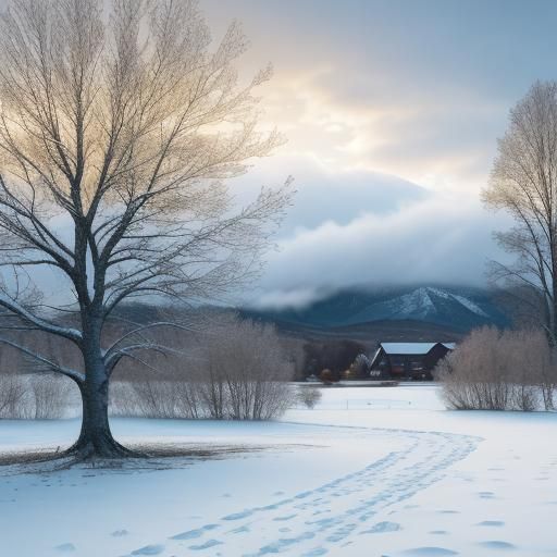 Winter Landscape with Geese in Golden Hour Light