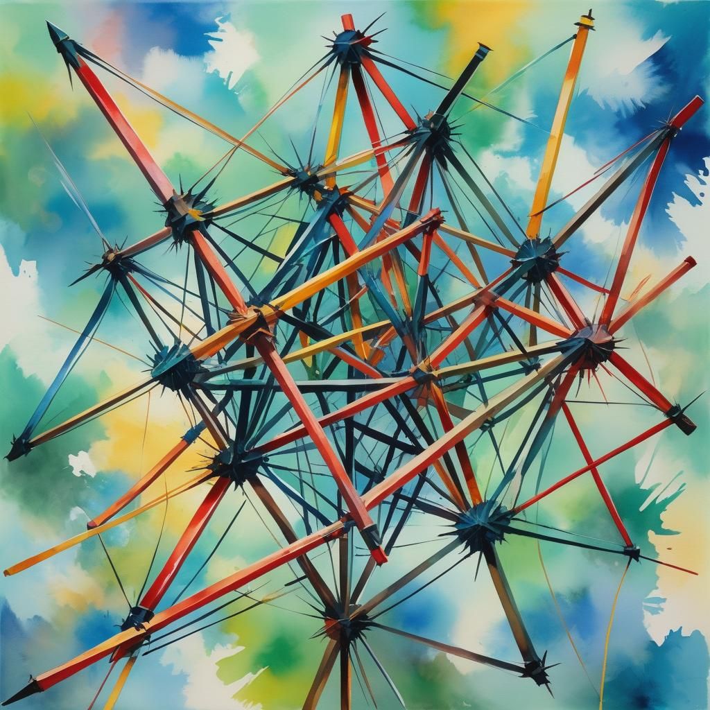 Tensegrity in Gouache Style, Watercolor Masterpiece