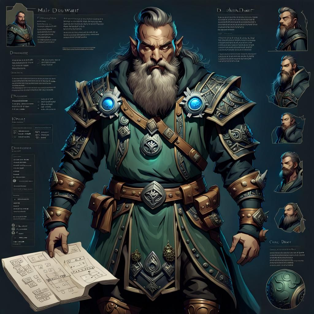 Detailed Dark Dwarf Artificer Character Sheet