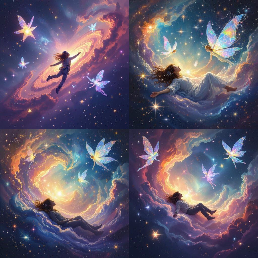 Astral Cosmic Illustration: Star Faeries in Dreamy Space