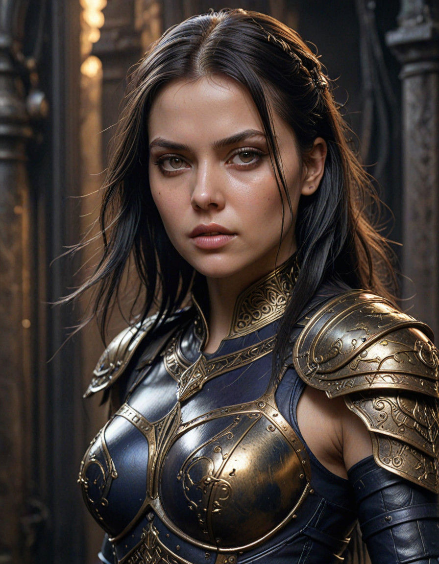 Biomechanical Goddess in Dark Leather Armor