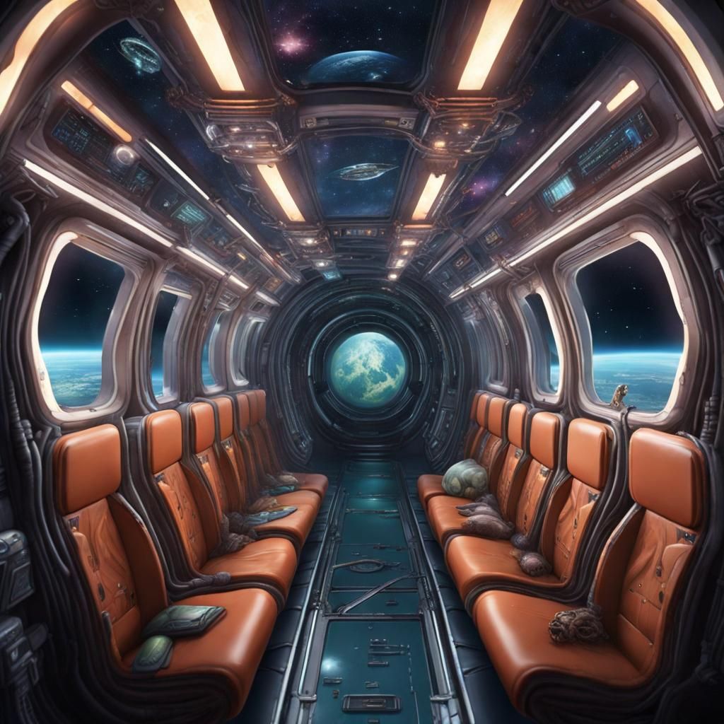 Futuristic Space Travel Tunnel with Socializing Creatures