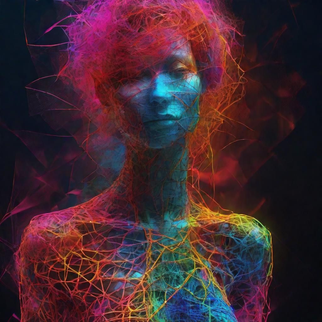 Woman Made of Organic 3D Mesh in Neon Colors