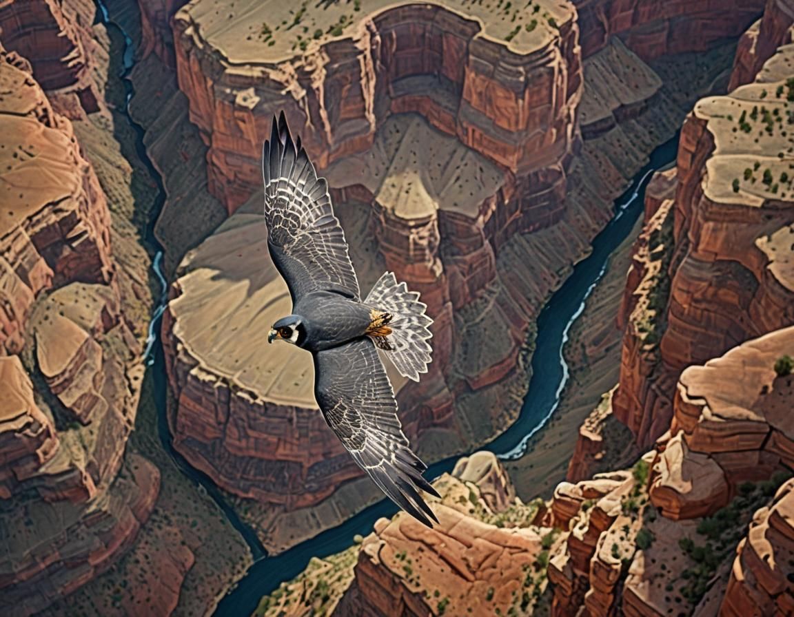 Peregrine Falcon Dive: Realistic Grand Canyon Photograph