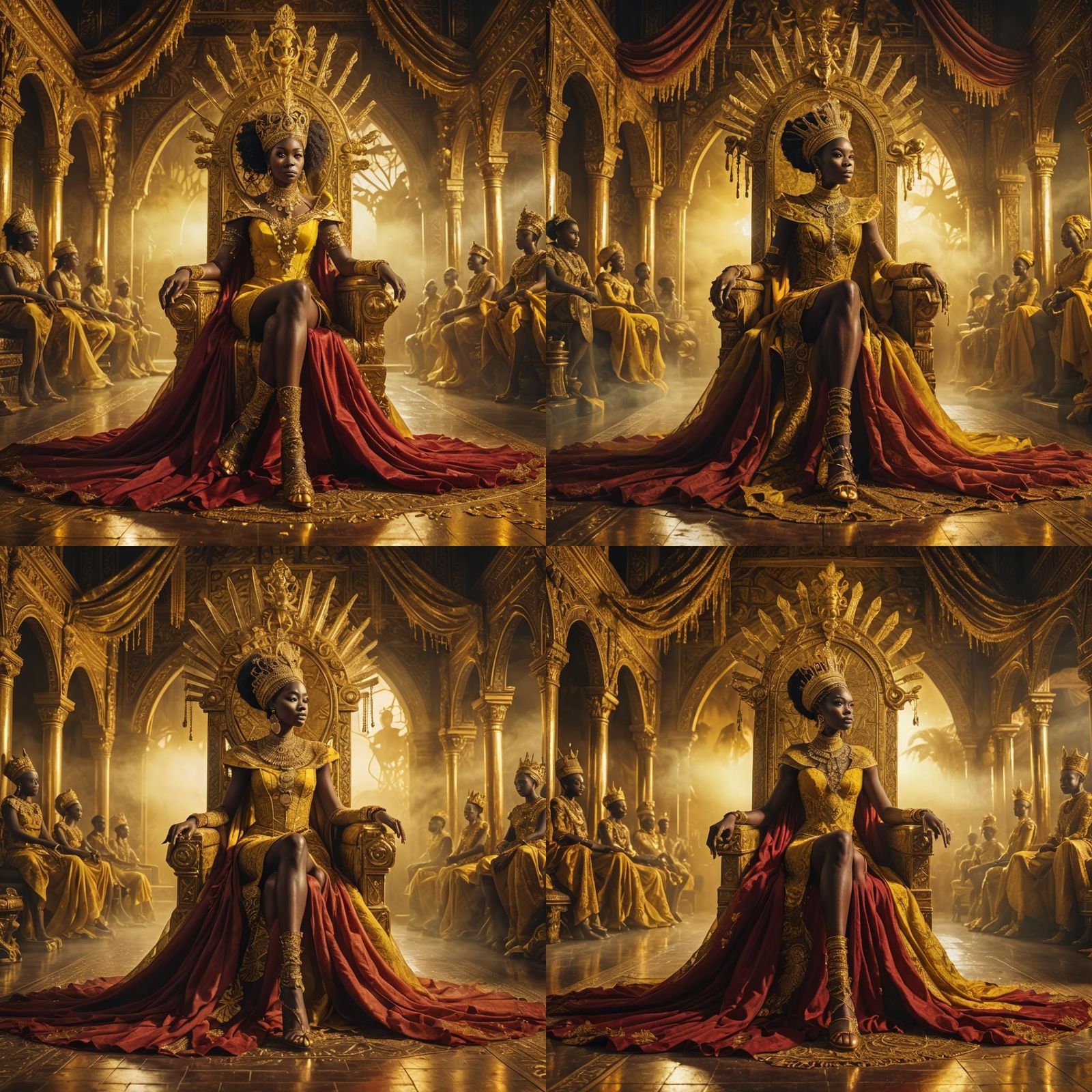 Ethereal African Queen on Golden Throne