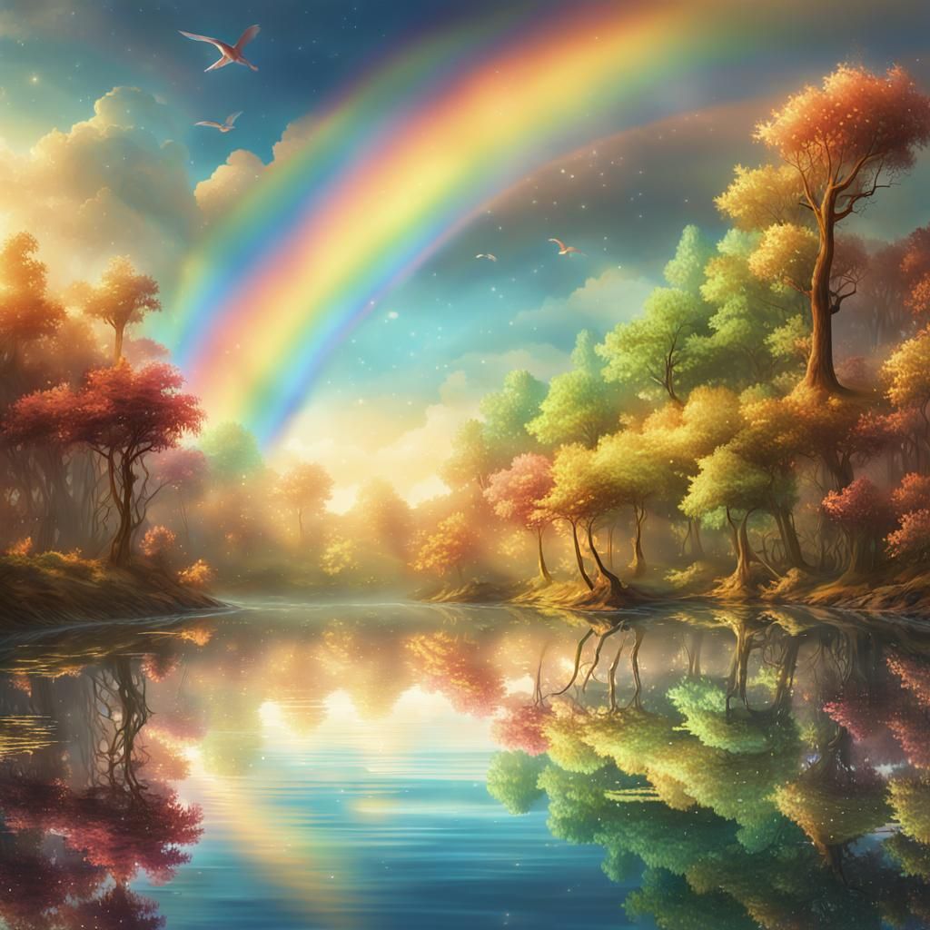 Rainbow Reflection: Vibrant Concept Art in Fantasy Style