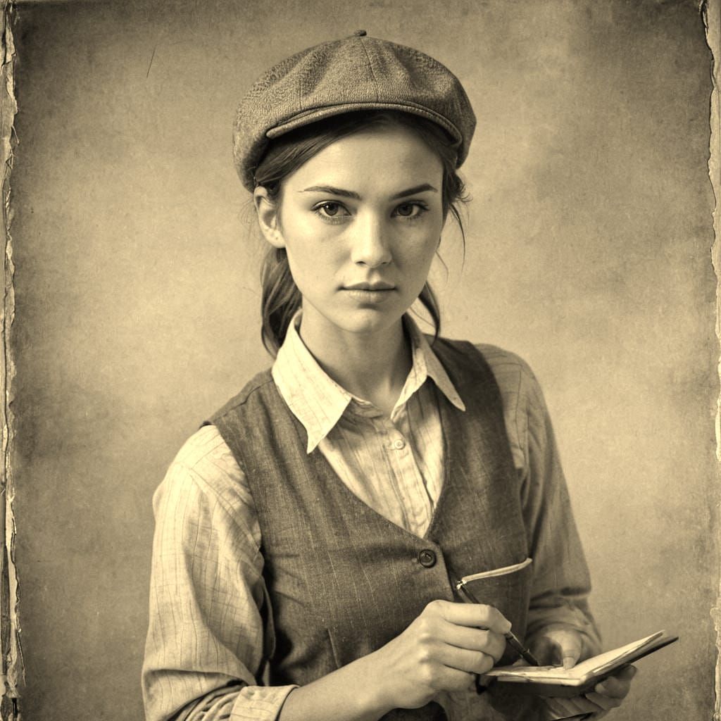 Sepia Portrait of Woman in Vintage Outfit