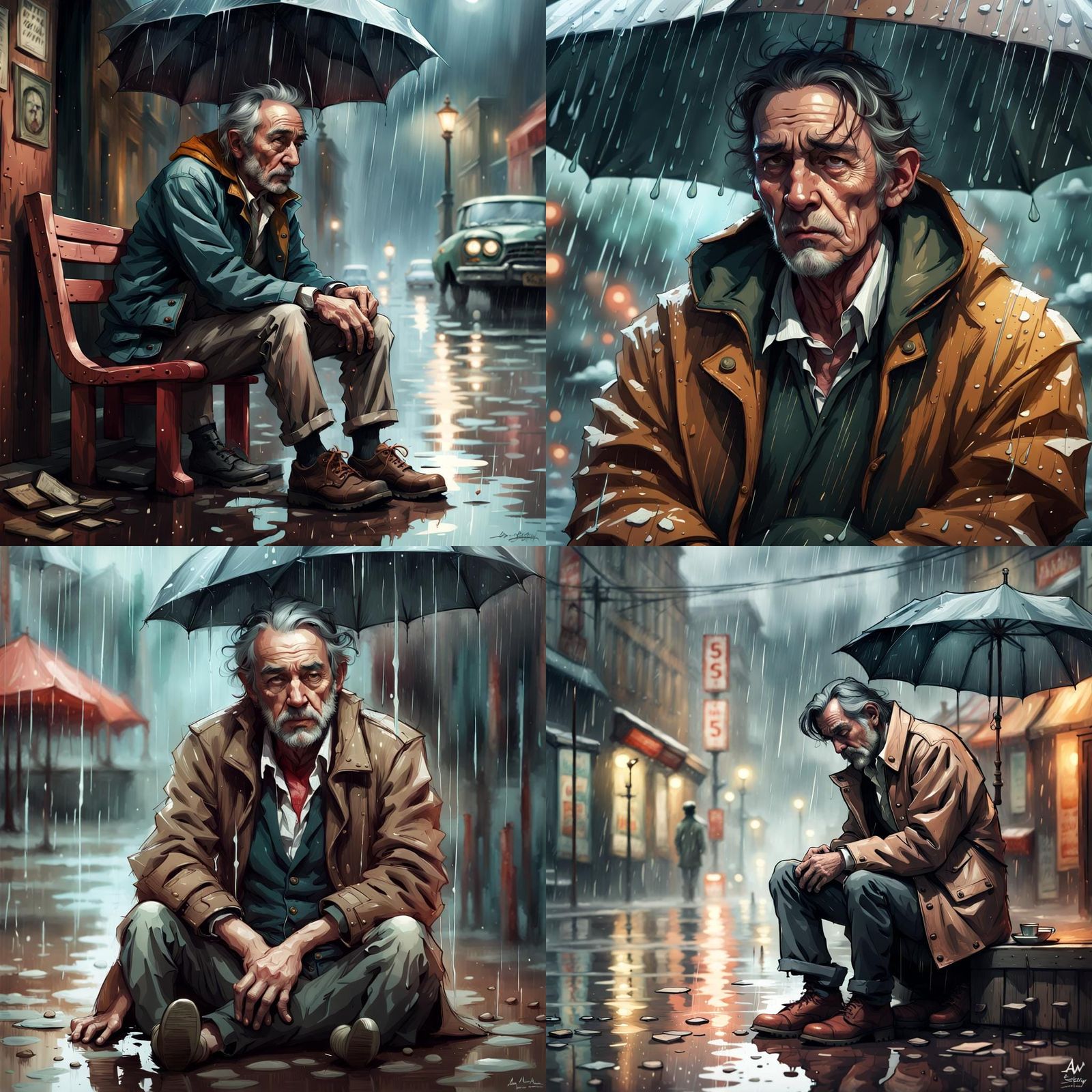 Sad Man Portrait in Digital Illustration Style