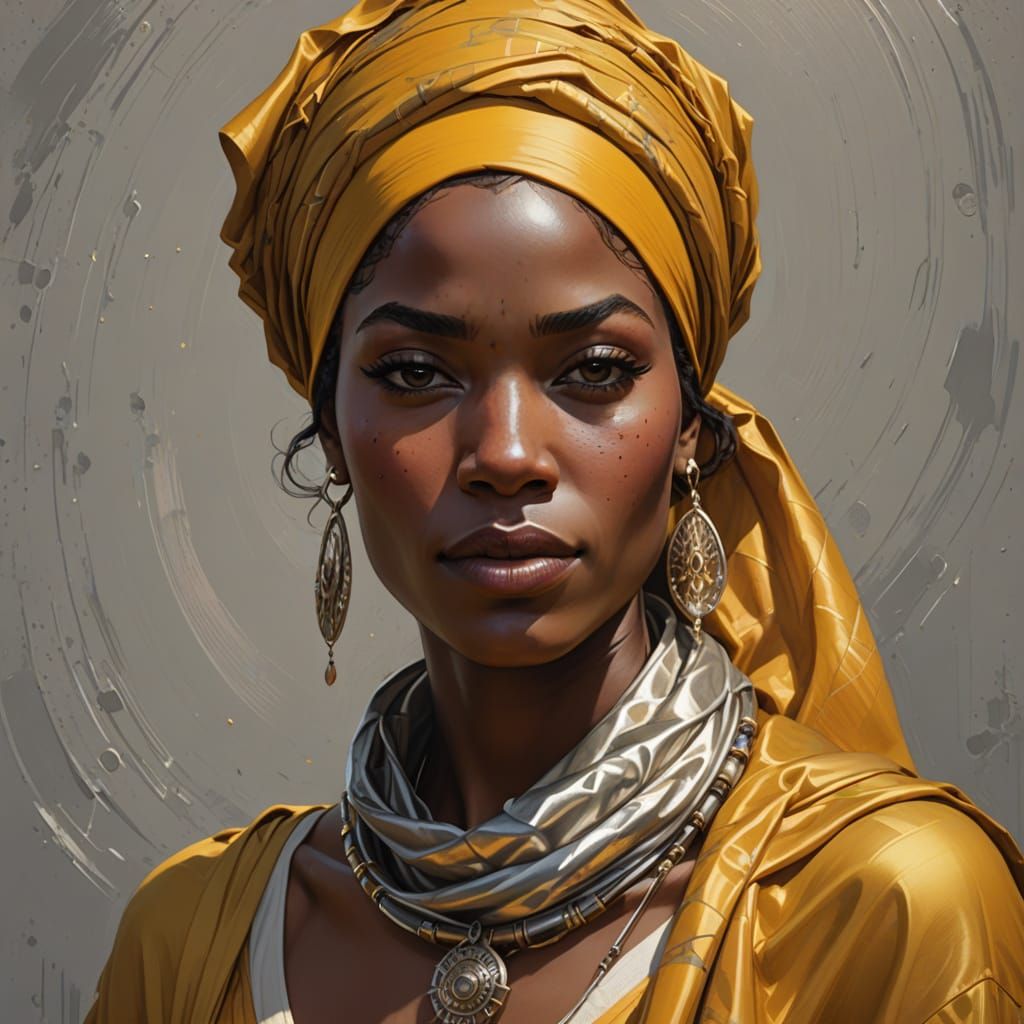 Confident African Woman Portrait in Digital Oil Painting