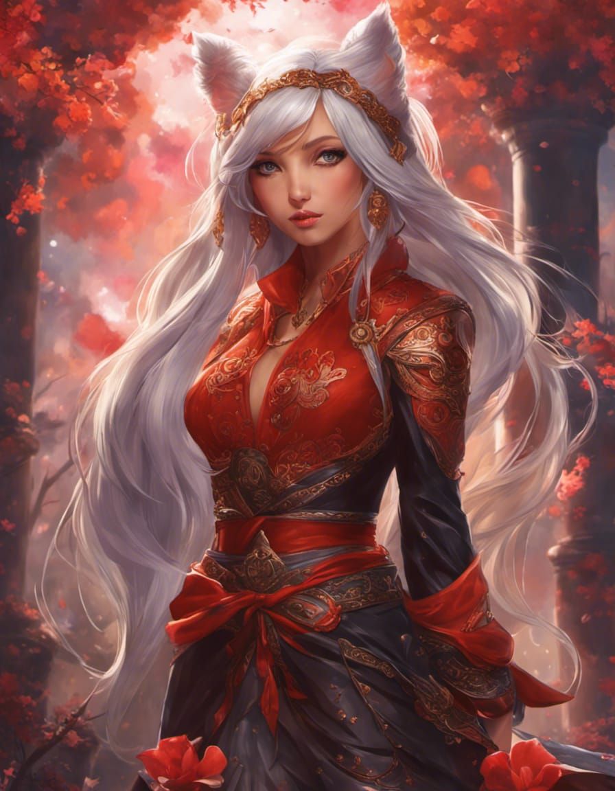 Chibi Kitsune Ninja Warrior in High Fantasy Style