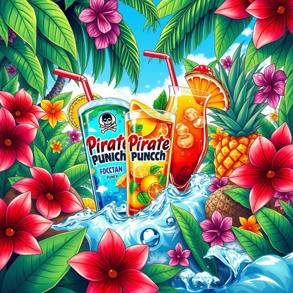 Vibrant Tropical Oasis in Anime Style