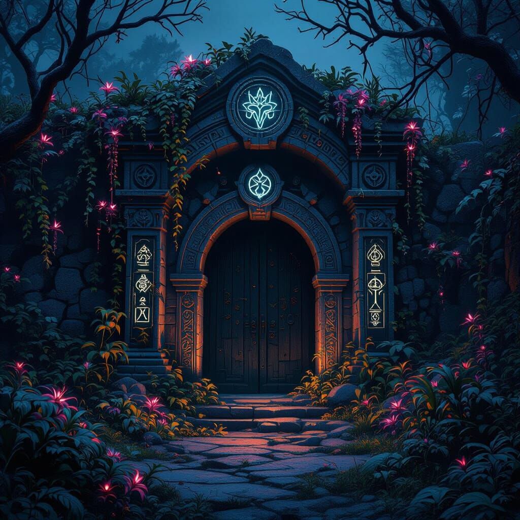 Mysterious Crypt Entrance in Fantasy Art Style