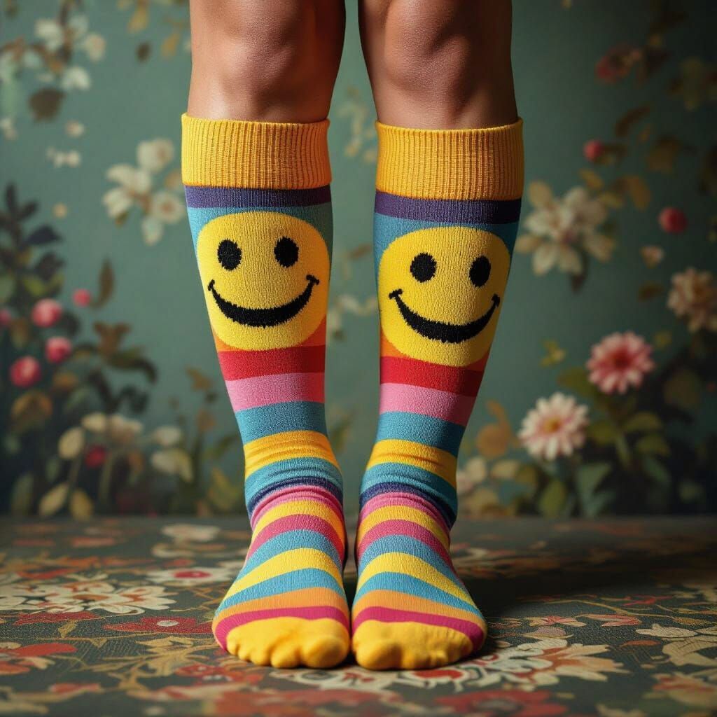 Bright Smiley Socks in Vintage Macro Style