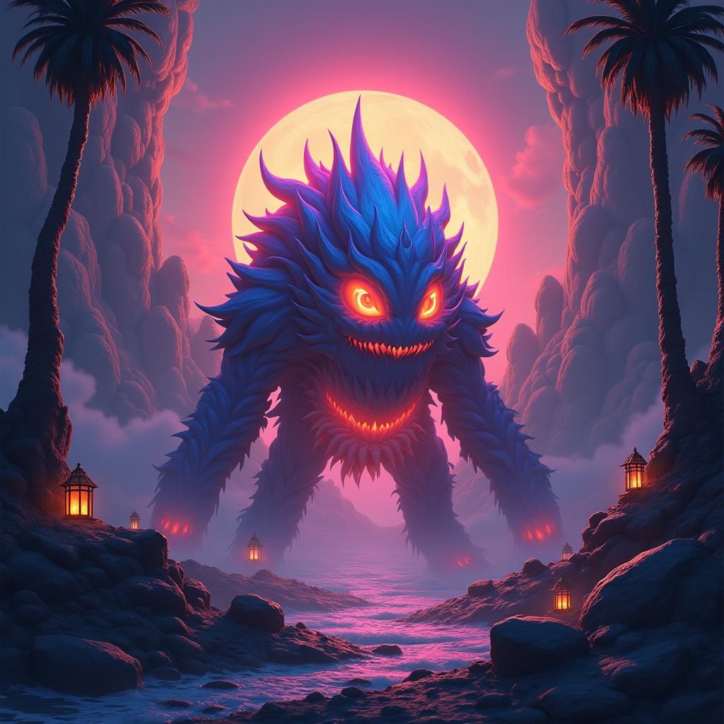 Vibrant Videogame Icon in Fantasy Landscape