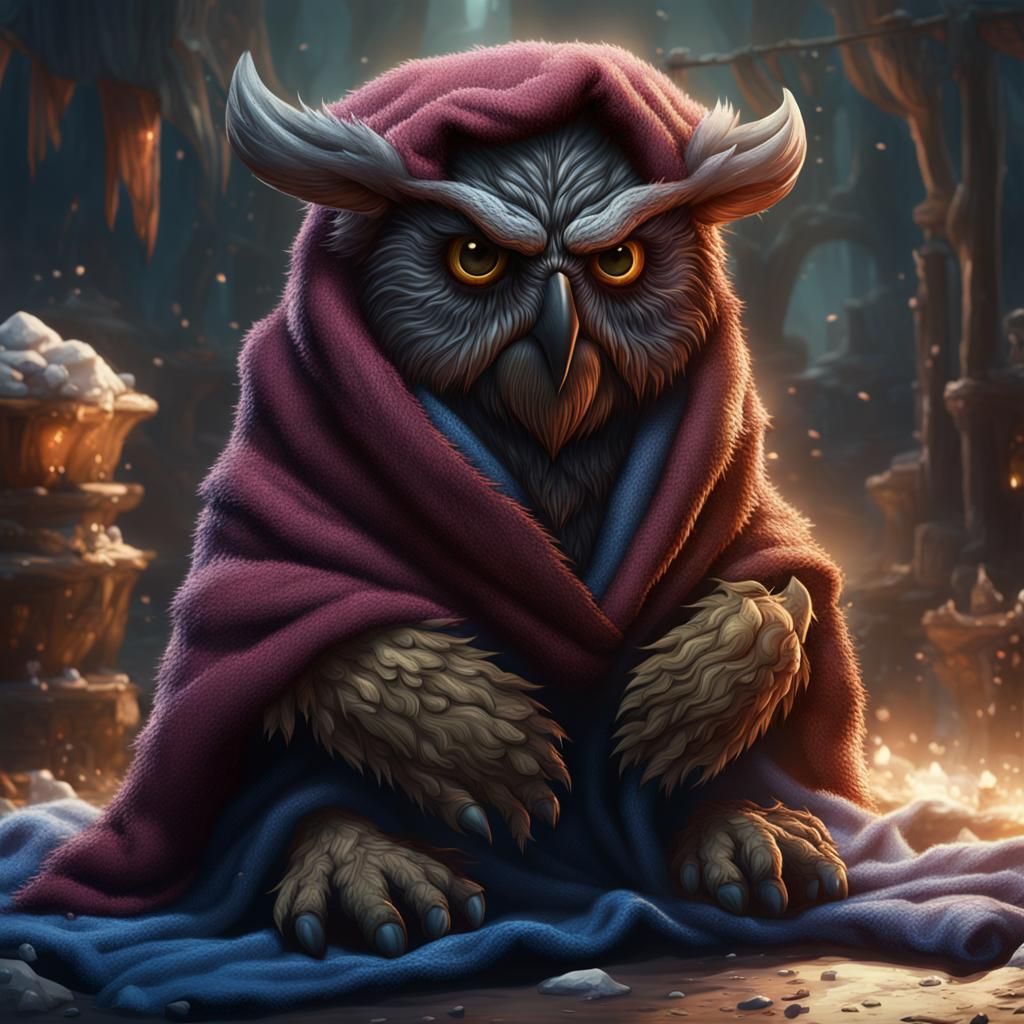 Owlbear in Towel: Detailed Fantasy Concept Art