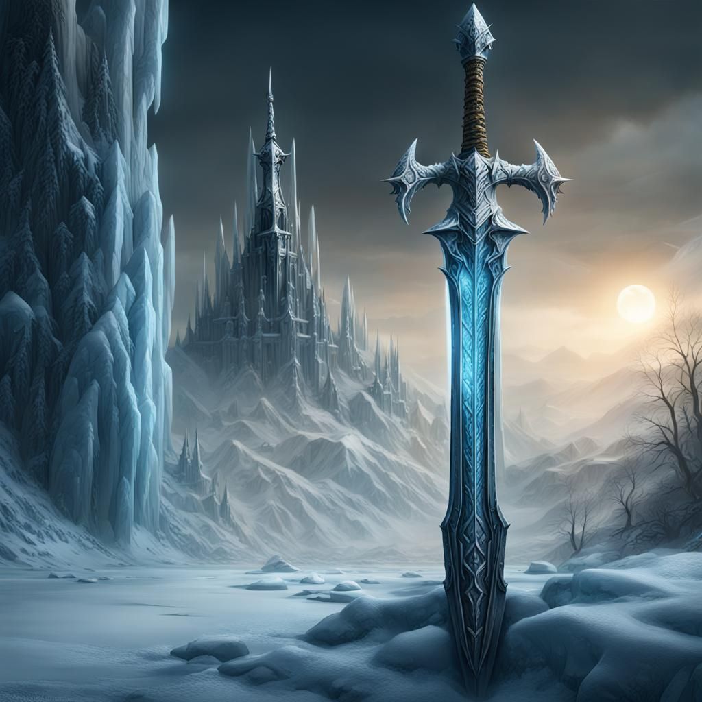 Lich King with Ice Sword in Winter Night