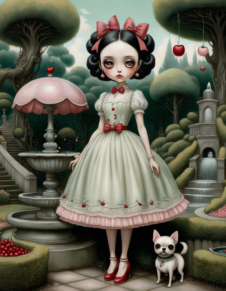 Ghibli Woman in Mark Ryden Style Garden