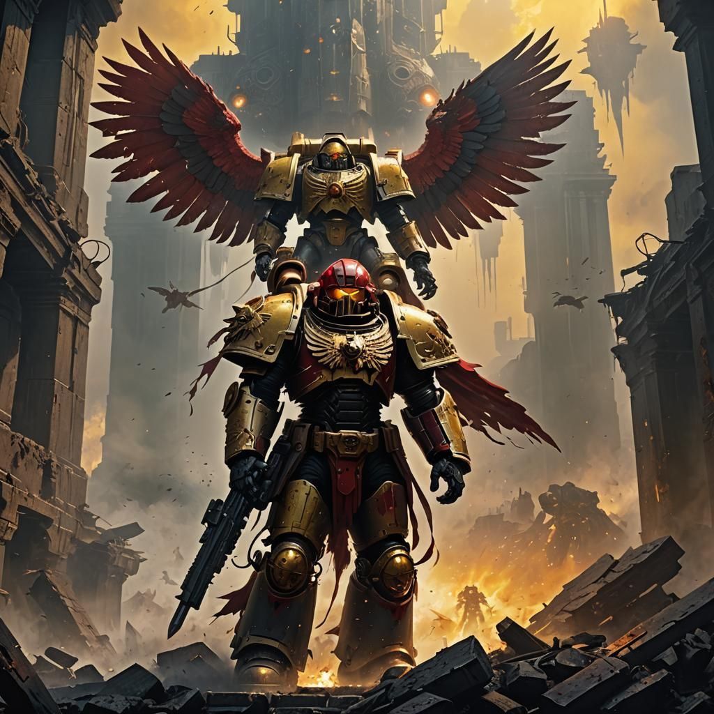 Blood Angel Space Marine in Mist, Fantasy Art