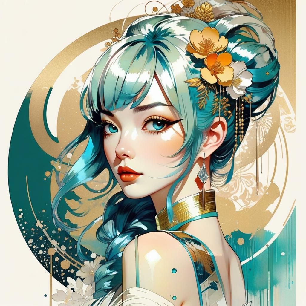 Anime Girl in Watercolor Style, by Keiji Inafune