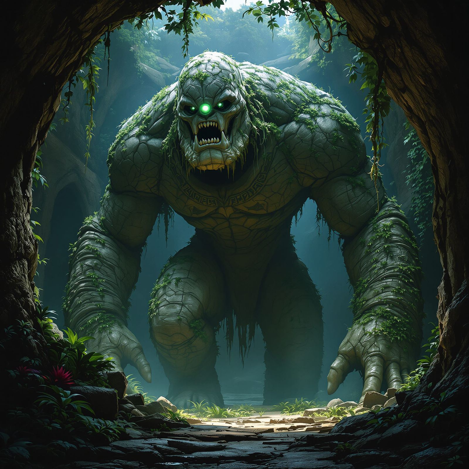 Ancient Stone Golem Awakens in Jungle Temple