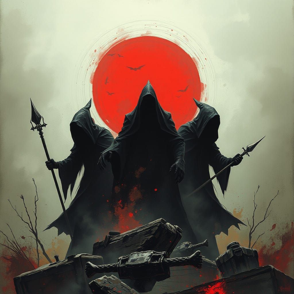 Macbeth's Three Witches in Dark Fantasy Style