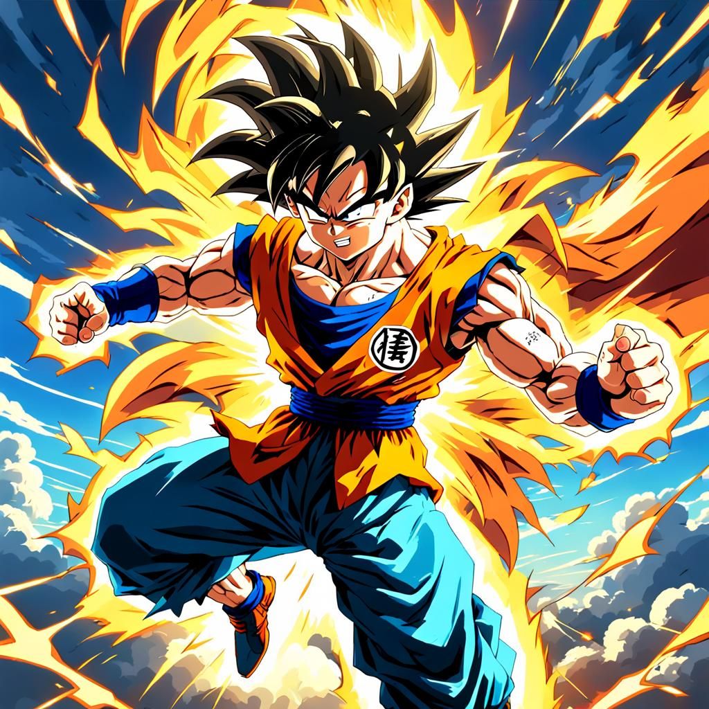 Goku's Electrifying Battle Aura in Anime Style
