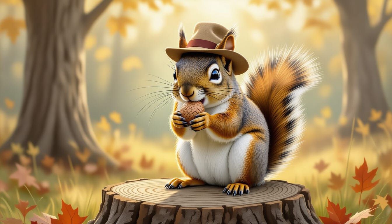 Playful Squirrel Mocking the Camera, Storybook Illustration