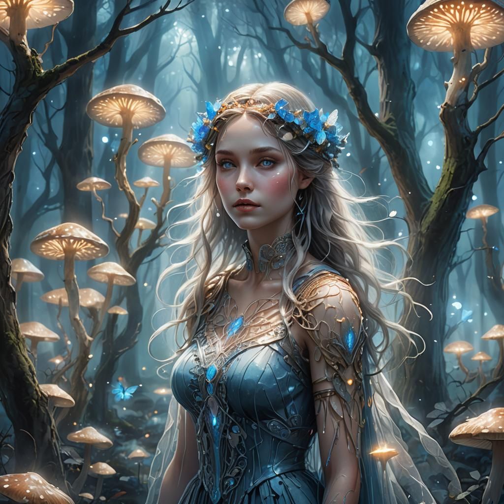 Angelic Woman in Misty Woods: Pencil Sketch