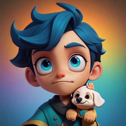 Boy and Puppy in Park, Pixar-Style 3D Art